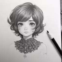 a pencil drawing of a girl with dark hair