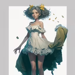 this is an art work of a girl with flowers