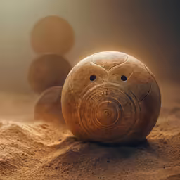 three large pottery items on top of some dirt
