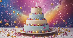 a close up shot of a multi layered cake on a table