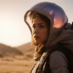 a young girl with a backpack in the desert
