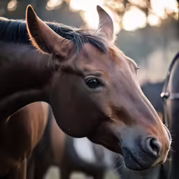 a close up photo of a horse standing in the grass
