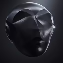 a black abstract face, resembling the head and shoulders