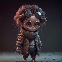 an art drawing of a cute little boy with a pair of goggles on