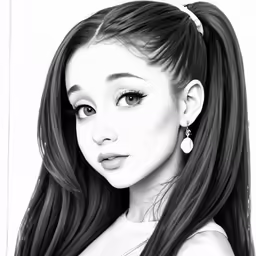 the drawing is black and white, of a woman with long hair