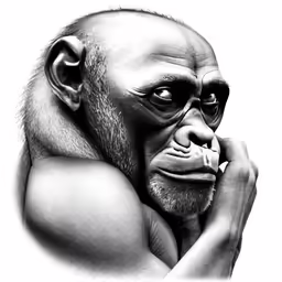 black and white portrait of a gorilla looking pensive