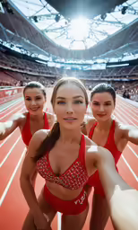 three girls posing for a portrait on the starting line