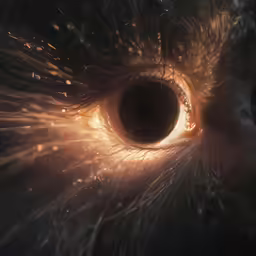 the eye of a large bird that is shining