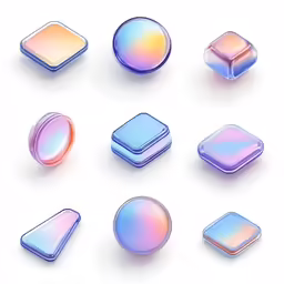 a collection of translucent glass shapes
