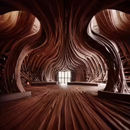 a hallway inside a very large wooden building