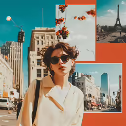 a woman in glasses standing on the street