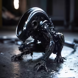 a toy model of a mantist predator holding a watch face