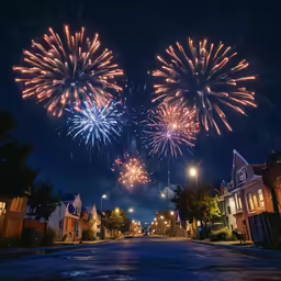 a fireworks is shown in the night sky over some buildings