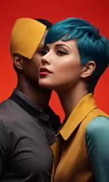 two people that are wearing different colored hair