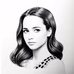 a pencil drawing of the actress in a dress