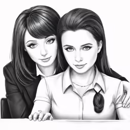 a couple of women that are in front of a wall