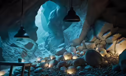 the light is on and on and there is some rocks