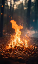 a fire blazing in the middle of a forest