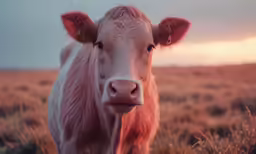 a cow is standing in a field of grass