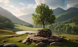 a stone formation with a tree on top