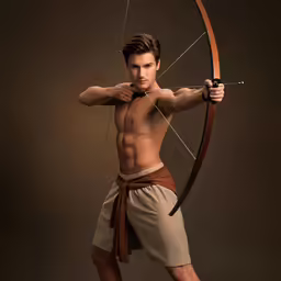 the man has an open bow and is in the pose