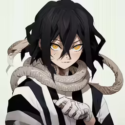 a person holding a snake with yellow eyes