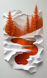an artwork of snow and trees in the distance