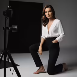 a beautiful woman sitting on the ground with her legs crossed