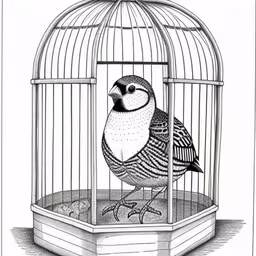 black and white illustration of a bird in a cage,a drawing of a bird inside a cage