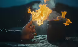 someone is reaching into an open burning can