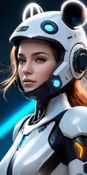 a woman in a futuristic looking suit and helmet