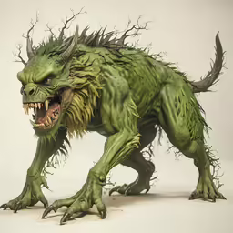 green monster with sharp fangs on his face