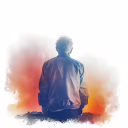 a guy looks at the colorful smoke behind him