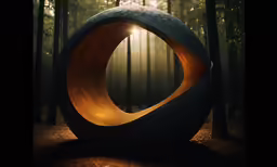 an artistic sculpture made out of concrete in the forest