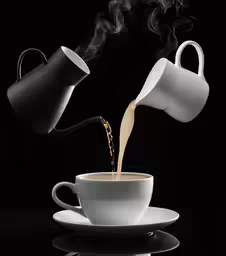 two teapots and a cup being filled with tea
