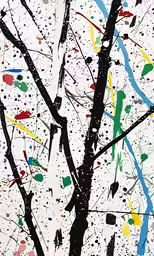 a large painting on a wall with many colors