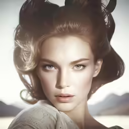 the young woman is posing with hair in her head