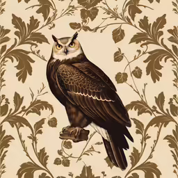 an owl is sitting on a branch with leaves in the background