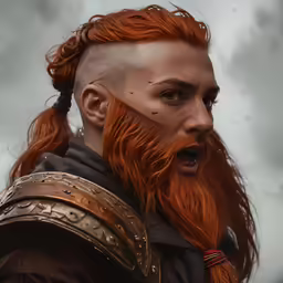 a redhead haired man with an odd looking hair and beard