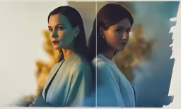 two women, one wearing white in an artistic painting style