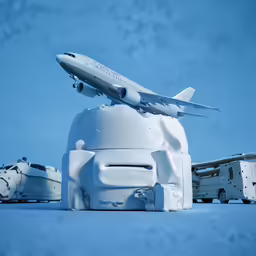 large white object on the ground with flying plane