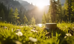 a small wooden box is sitting in the grass
