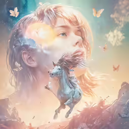 a man with long hair has a horse on his neck