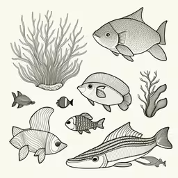 a collection of different types of fish on a white background