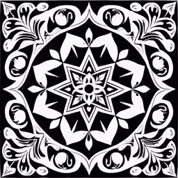a black and white pattern with a flower