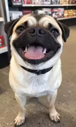 the dog is waiting for his owner to take it home