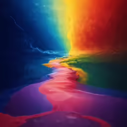 a painting of a flowing rainbow in the water