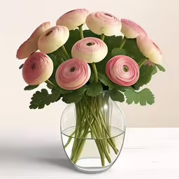 a vase with water and pink flowers on the table,a clear glass vase of roses on a table,this is a vase with several pink and white flowers,the vase with many pink flowers is on the table,a clear vase holds pink roses on a white table