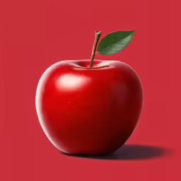 a close up of an apple with a leaf on top of it