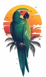 a green parrot on top of a palm tree